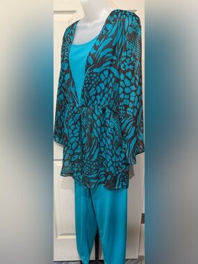 Antthony Original 3 Piece Teal Blue Printed Peplum Top with Teal Tank and Pants